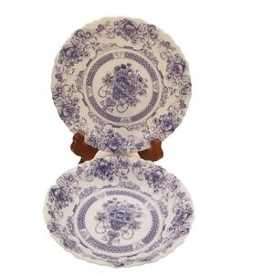 Arcopal France Honorine Vintage Salad Plate Coupe Bowl Scallop Edge Blue